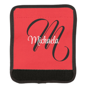 Minimalistic modern monogram initial name red luggage handle wrap