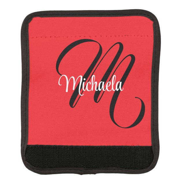 Minimalistic modern monogram initial name red luggage handle wrap (Front)