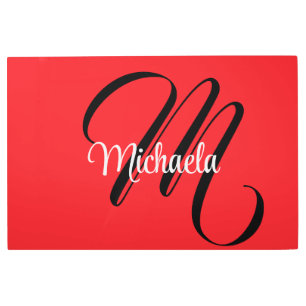 Minimalistic modern monogram initial name red metal print