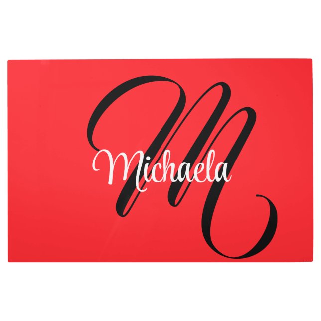 Minimalistic modern monogram initial name red metal print (Front)