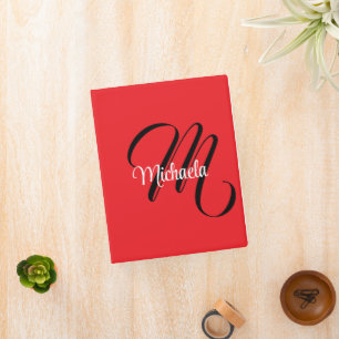 Minimalistic modern monogram initial name red mini binder