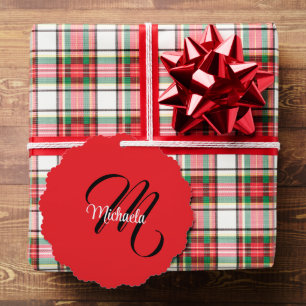 Minimalistic modern monogram initial name red ornament card