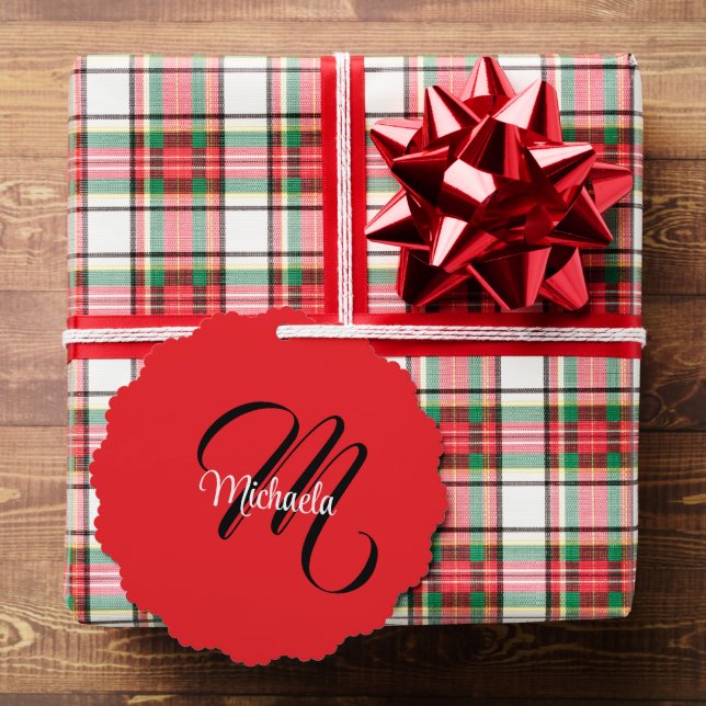 Minimalistic modern monogram initial name red ornament card (Insitu (Gift))