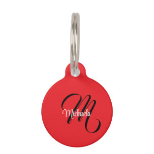 Minimalistic modern monogram initial name red pet ID tag