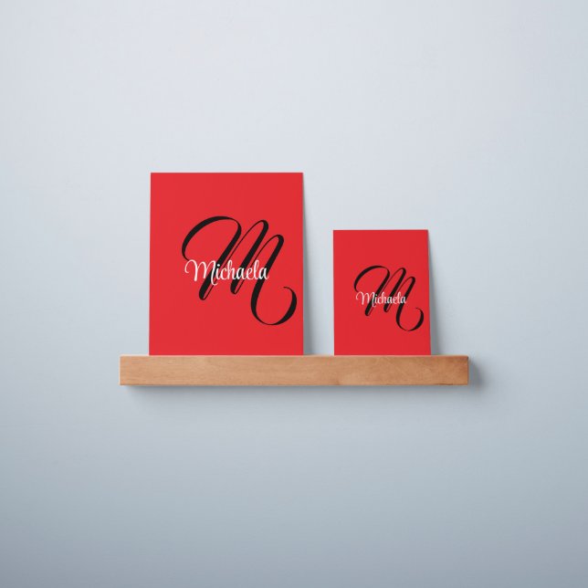 Minimalistic modern monogram initial name red picture ledge (Wall)