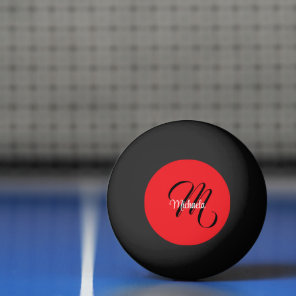 Minimalistic modern monogram initial name red ping pong ball