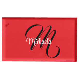 Minimalistic modern monogram initial name red place card holder