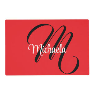 Minimalistic modern monogram initial name red placemat