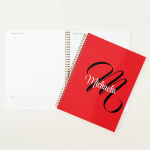 Minimalistic modern monogram initial name red planner