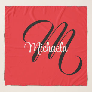 Minimalistic modern monogram initial name red scarf
