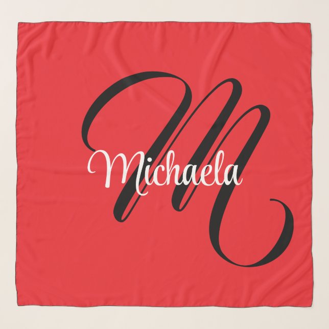 Minimalistic modern monogram initial name red scarf (Front)