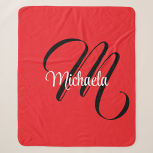 Minimalistic modern monogram initial name red sherpa blanket