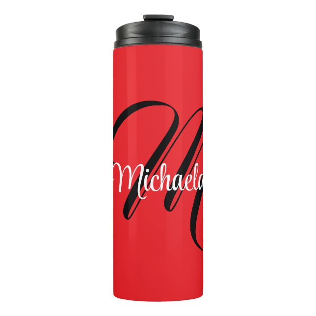Minimalistic modern monogram initial name red thermal tumbler (Front)