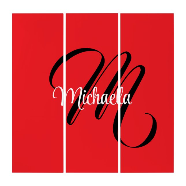 Minimalistic modern monogram initial name red triptych (Front)
