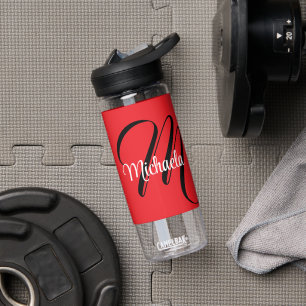 Minimalistic modern monogram initial name red water bottle
