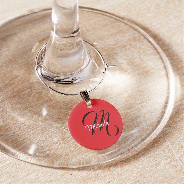 Minimalistic modern monogram initial name red wine charm (In Situ)