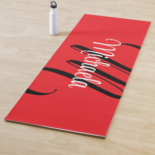 Minimalistic modern monogram initial name red yoga mat