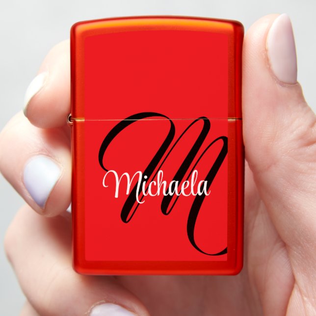 Minimalistic modern monogram initial name red zippo lighter (In Hand)
