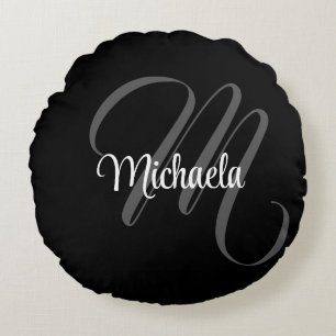 Minimalistic modern monogram initial name round pillow