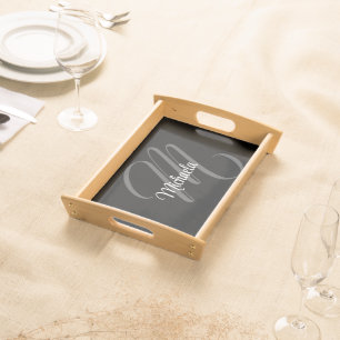 Minimalistic modern monogram initial name serving tray