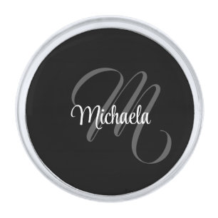 Minimalistic modern monogram initial name silver finish lapel pin