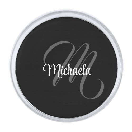 Minimalistic modern monogram initial name silver finish lapel pin