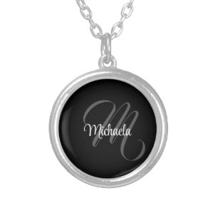 Minimalistic modern monogram initial name silver plated necklace