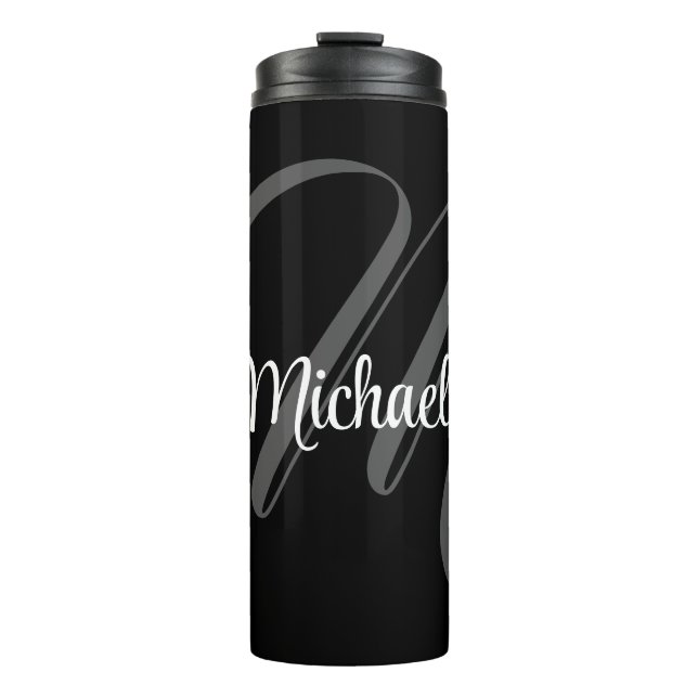 Minimalistic modern monogram initial name thermal tumbler (Front)