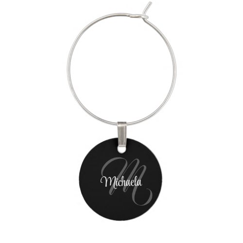 Minimalistic modern monogram initial name wine charm