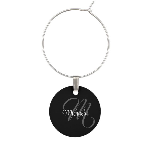 Minimalistic modern monogram initial name wine charm (Front)
