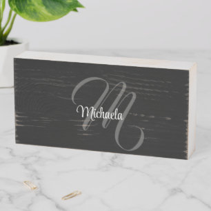 Minimalistic modern monogram initial name wooden box sign