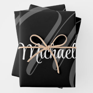Minimalistic modern monogram initial name wrapping paper sheets