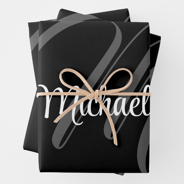 Minimalistic modern monogram initial name wrapping paper sheets (In situ)
