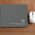 Minimalistic Modern Monogram Mouse Pad<br><div class="desc">Minimalistic modern monogram design with classic block monogram emblem in a timeless classic typography with personalized name and title below on a simple gray background. Personalize for your custom use.</div>