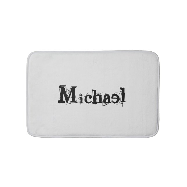 Minimalistic modern monogram name black grey bath mat (Front)