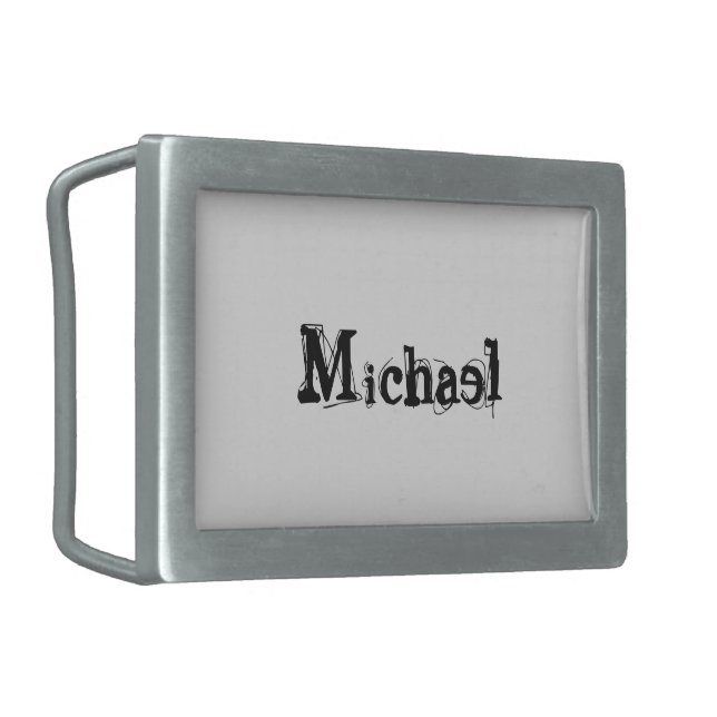 Minimalistic modern monogram name black grey belt buckle (Front Left)