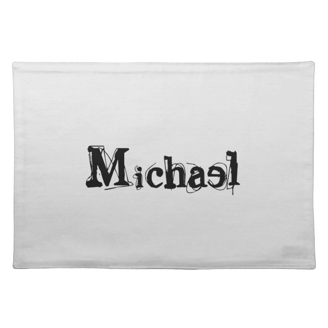 Minimalistic modern monogram name black grey cloth placemat (Front)