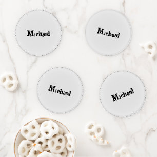 Minimalistic modern monogram name black grey coaster set