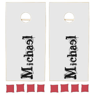 Minimalistic modern monogram name black grey cornhole set