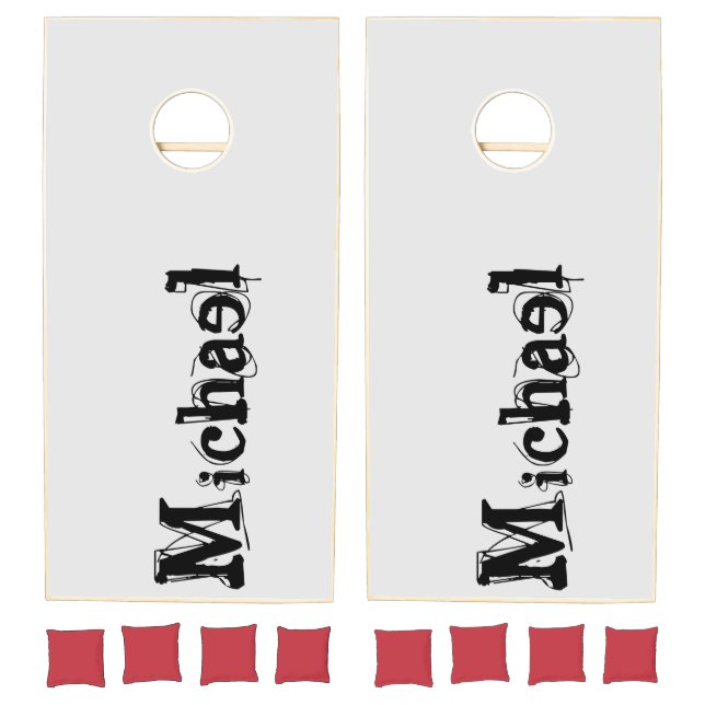 Minimalistic modern monogram name black grey cornhole set (Set)