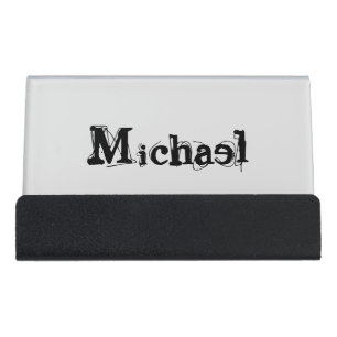 Minimalistic modern monogram name black grey desk business card holder
