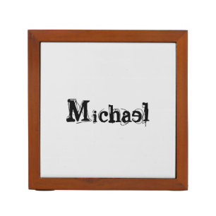 Minimalistic modern monogram name black grey desk organizer