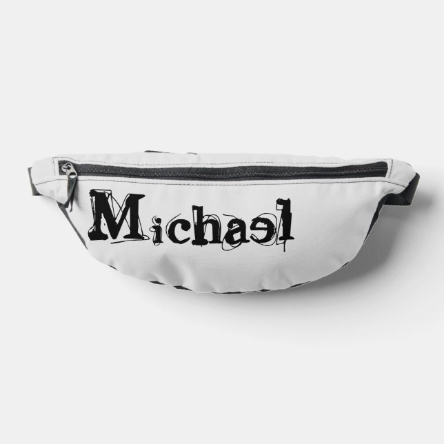 Minimalistic modern monogram name black grey fanny pack (Lay Down)