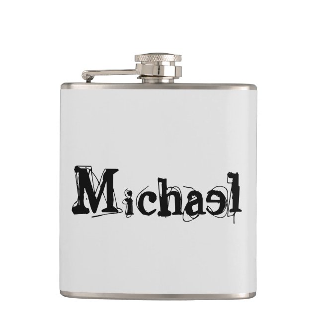 Minimalistic modern monogram name black grey flask (Front)