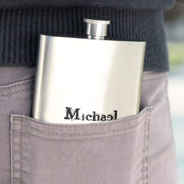 Minimalistic modern monogram name black grey flask (In Situ)