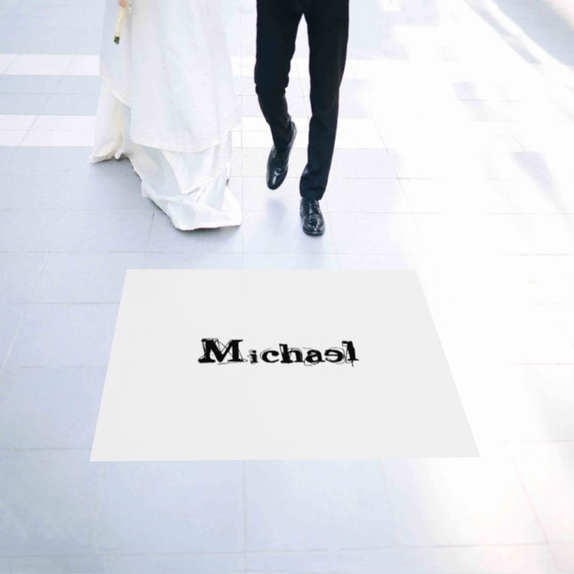 Minimalistic modern monogram name black grey floor decals (Wedding)