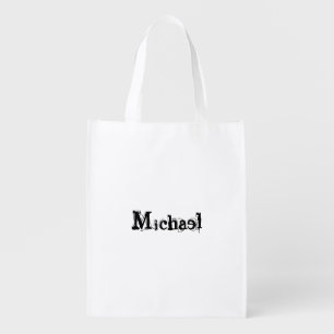 Minimalistic modern monogram name black grey grocery bag