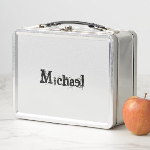 Minimalistic modern monogram name black grey metal lunch box