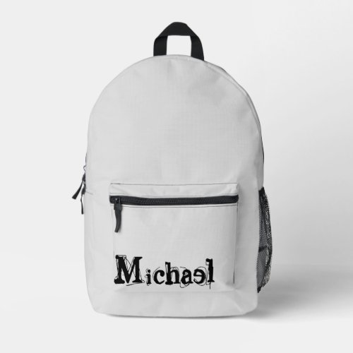 Minimalistic modern monogram name black grey printed backpack