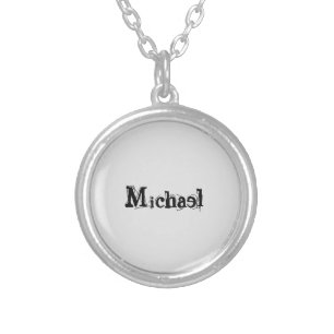 Minimalistic modern monogram name black grey silver plated necklace